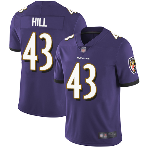 Baltimore Ravens Limited Purple Men Justice Hill Home Jersey NFL Football 43 Vapor Untouchable